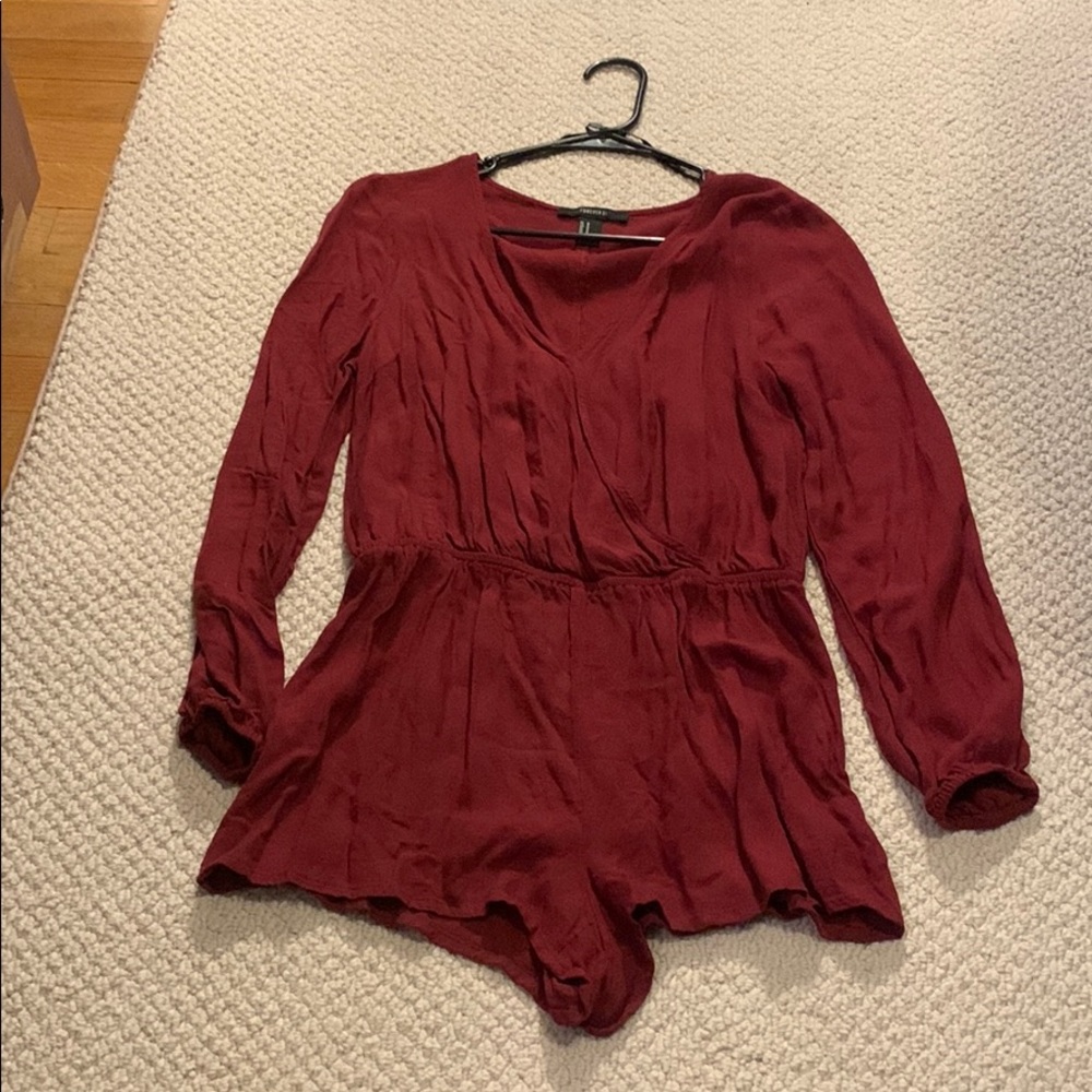 Forever21 Dark Red Long Sleeve Romper Size M